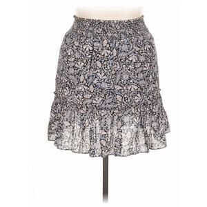 Intermix Silk Blend Floral Ruffle Mini Skirt Smocked Waist Pull On L Blue